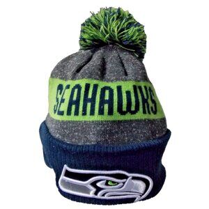 NWT NFL Blue Name Seattle Seahawks Knit Beanie Hat Adult Pompom Blue and Green